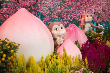 Maymun maskot şeftali - Çin yeni yılı dekorasyon ile