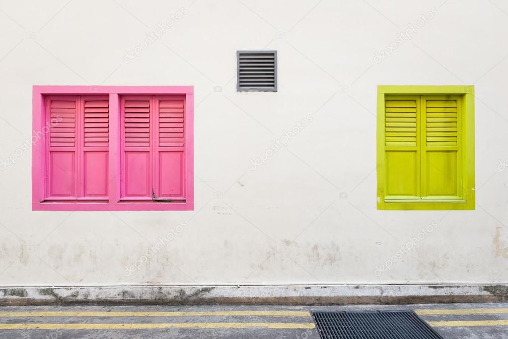 Colourful windows along street
