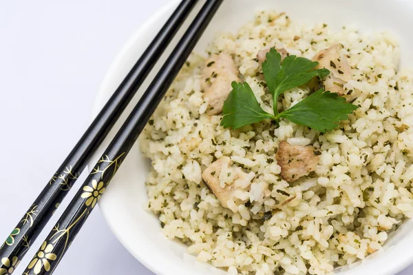 Oriental fried rice in white bowl — Stock Photo, Image