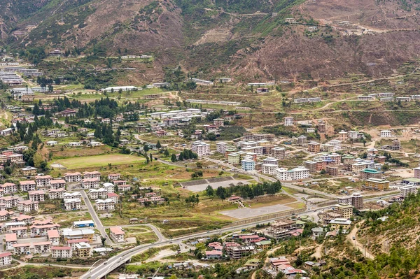 Letecký pohled na město Thimphu v Bhútánu — Stock fotografie