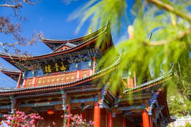 Yunnan, Çin - 22 Mart 2016: Lijiang antik kentinde Mufu Palance antik mimarisi.