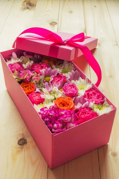 Colorful flowers in box — Stock Photo, Image