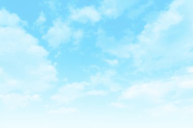 Beyaz tüylü bulutlu mavi pastel gökyüzü. Kümülüs bulutları arka plan. Bulutlu sabah gökyüzü. Yaşam özgürlüğü kavramları, enerjiye rağmen asla vazgeçmez ve pozitiftir..