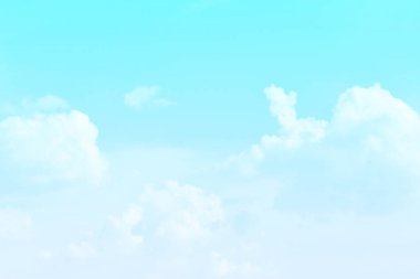 Beyaz tüylü bulutlu mavi pastel gökyüzü. Kümülüs bulutları arka plan. Bulutlu sabah gökyüzü. Yaşam özgürlüğü kavramları, enerjiye rağmen asla vazgeçmez ve pozitiftir..