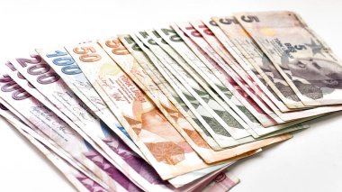 Masada Türk lireti banknotları var. İş ve finans kavramı.
