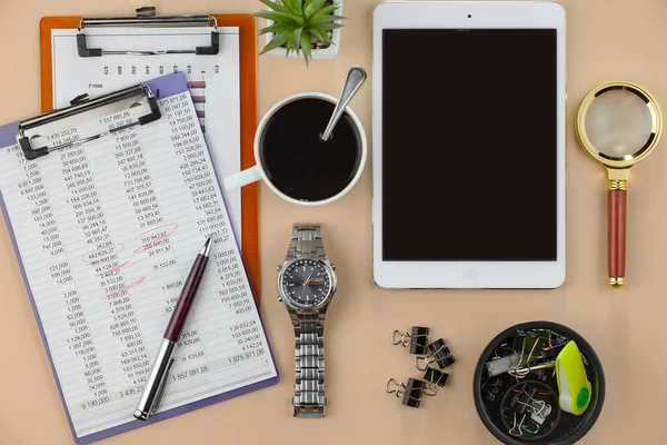 Elementos Para Hacer Negocios Contabilidad Oficina Sobre Mesa —  Fotos de Stock