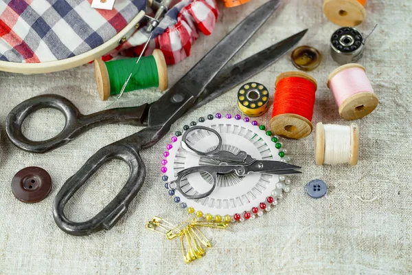 The concept of sewing accessories. Sewing tools and accessories for sewing  threads, spools, scissors, Stock Photo, Picture And Low Budget Royalty Free  Image. Pic. ESY-054894222