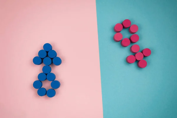 Achtergrond Voor Valentijnsdag Roze Blauw Met Symbolen Van Man Vrouw Stockafbeelding