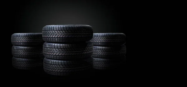 Four Black Tires Isolated White Background — Stock Photo, Image