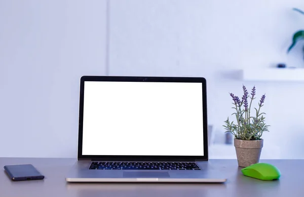 Laptop Met Blanco Scherm Geïsoleerd Witte Aluminium Behuizing — Stockfoto