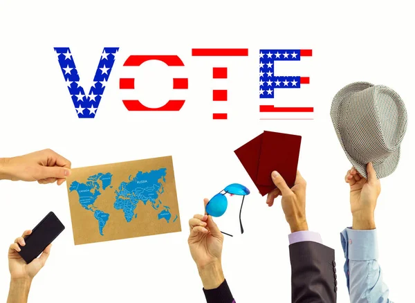 Vote Voting Konzept Die Flagge Amerikas Arbeiter Werkzeuge — Stockfoto