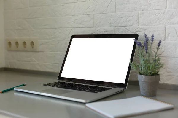 Laptop Med Blank Skärm Bordet — Stockfoto