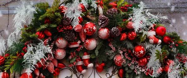 Rustik Juldekoration Julbakgrund Uppfattat Utrymme Havskräfta — Stockfoto