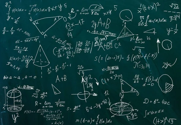 Primer Plano Las Fórmulas Matemáticas Una Pizarra — Foto de Stock