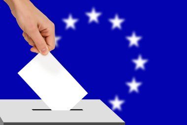 Bayrağın arka planına, devlet seçimleri konseptine, referanduma karşı oy pusulasını düşürdü