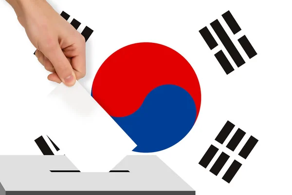 Hand Drops Ballot Election Background Flag Concept State Elections Referendum — Stock Photo, Image