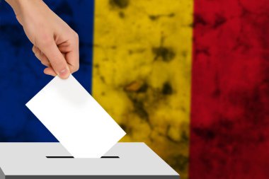 Bayrağın arka planına, devlet seçimleri konseptine, referanduma karşı oy pusulasını düşürdü