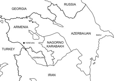 Gürcistan, Azerbaycan ve Ermenistan 'ın coğrafi görünümünü haritala