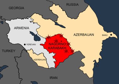Gürcistan, Azerbaycan ve Ermenistan 'ın coğrafi görünümünü haritala