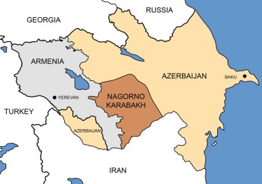Gürcistan, Azerbaycan ve Ermenistan 'ın coğrafi görünümünü haritala