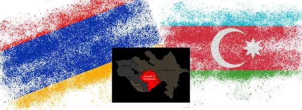 阿塞拜疆和亚美尼亚两国国旗在两国关系恶化期间的概念性照片 — 图库照片