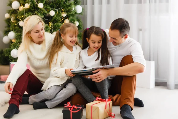 Happy Family Playing Christmas Gifts Home — Stock Photo, Image
