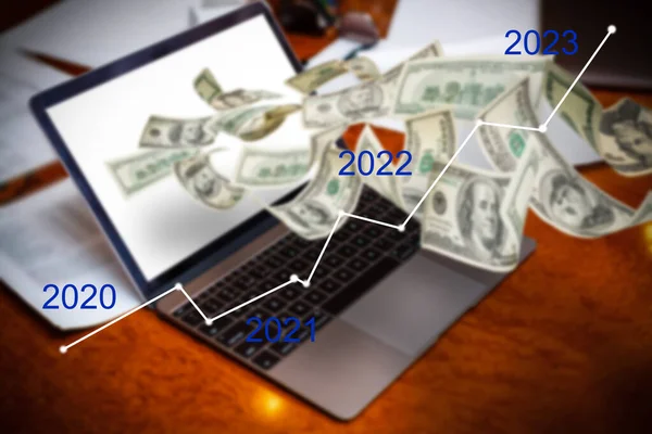 Mão Homem Apontando Gráfico Sucesso 2022 Ano Concepção Negócio Crescente — Fotografia de Stock