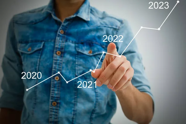 Ember Keze Siker Grafikonját Mutatja 2022 Ben Növekvő Üzleti Koncepció — Stock Fotó