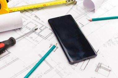 Ev iç tasarımının mimari projesinin üst görünümü