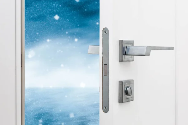 Karlı Bir Kış Sahnesine Açılan Kapılar — Stok fotoğraf