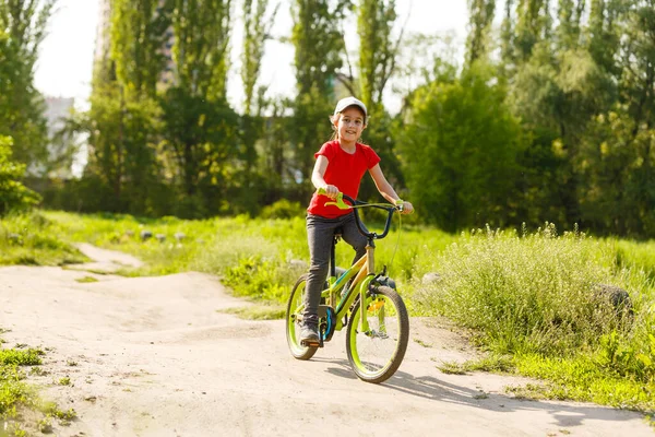 Retrato Una Niña Bicicleta Parque Verano Aire Libre — Foto de Stock