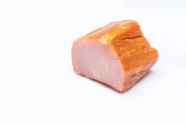 Ein Stück Geräuchertes Schweinefleisch Lisoliert Auf Weißem Hintergrund Draufsicht — Stockfoto