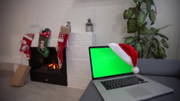 Home Working Notebook Christmas Background Green Screen Laptop Holiday Business — Stock Video
