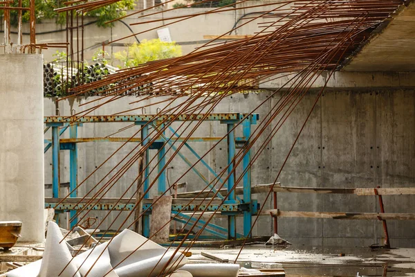 Entwurf Des Bewehrungskäfigs Für Betonhaus Ziegelhaus Schalung Für Betongießen Baustelle — Stockfoto