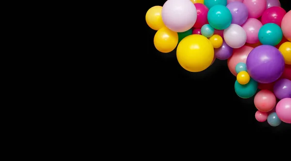 Grupp Färgglada Part Ballonger Svart Bakgrund Med Kopia Utrymme — Stockfoto