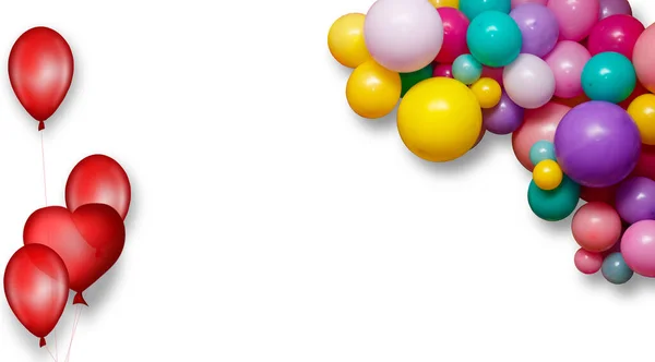 Grupp Färgglada Part Ballonger Vit Bakgrund Med Kopia Utrymme — Stockfoto