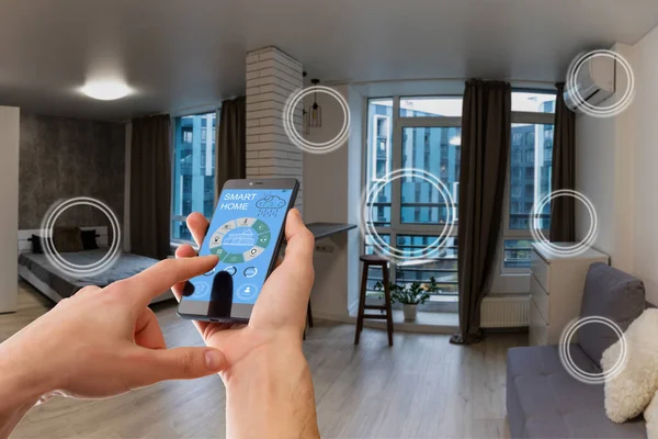 Smart Home Technology Interface Smartphone App Screen Augmented Reality View — Stock Photo, Image