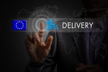 Sanal ekranda lojistik ve ulaşım konsepti. İnternet alımı.