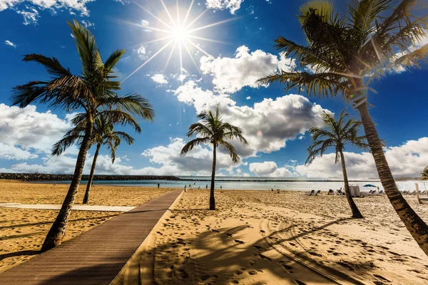 Utsikt Kjente Strand Havlaguner Playa Las Teresitas Tenerife Kanariøyene Spania – stockfoto