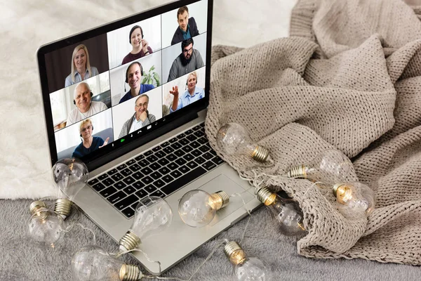 Christmas Day Virtual Meeting Team Teleworking Family Video Call Remote — Stock Photo, Image