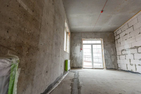 Chambre Vide Avant Réparation Murs Gris Inachevés — Photo