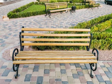 Şehir parkında boş ahşap bank