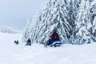 Kar motosikletleri ve orman, dağ