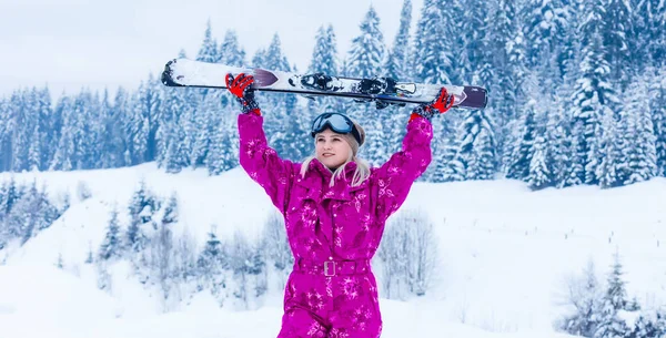 Middle Aged Woman Ski Holiday Mountains — Stock Photo, Image