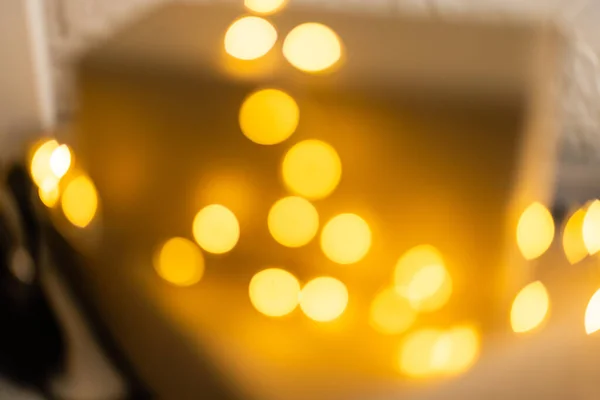 Desenfoque Luces Navidad Tablones Madera Baja Profundidad Enfoque Con Copyspace —  Fotos de Stock