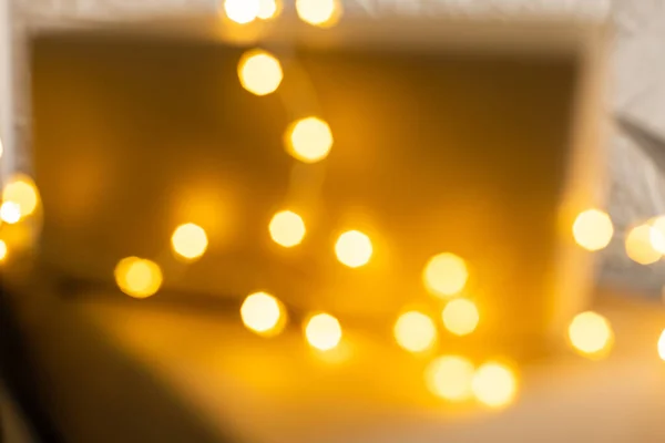 Desenfoque Luces Navidad Tablones Madera Baja Profundidad Enfoque Con Copyspace —  Fotos de Stock