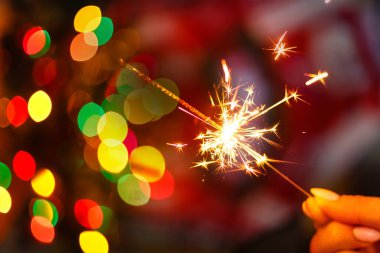 Yanan maytap öndeki Noel ağacı