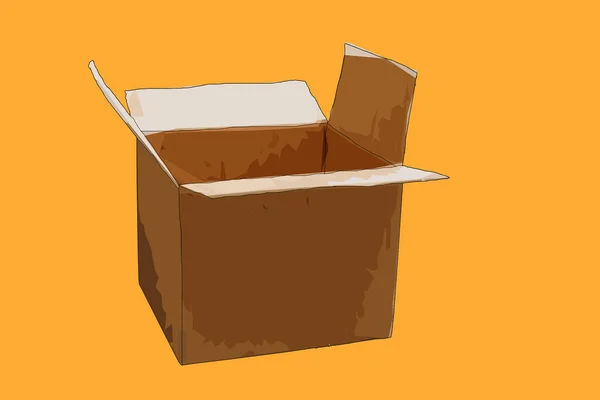 Caja Cartón Vacía Abierta Aislada Sobre Fondo Amarillo Transparente Ilustración —  Fotos de Stock