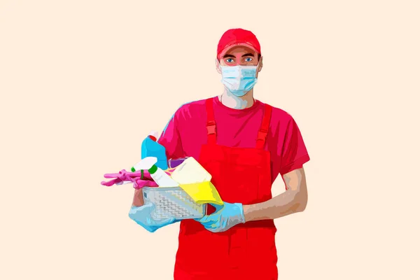 Man Cleaning Disinfecting Covid Coronavirus Epidemic Virus Disinfection Prevention Concept — Stock Photo, Image