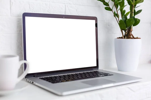 Laptop Met Blanco Scherm Tafel — Stockfoto